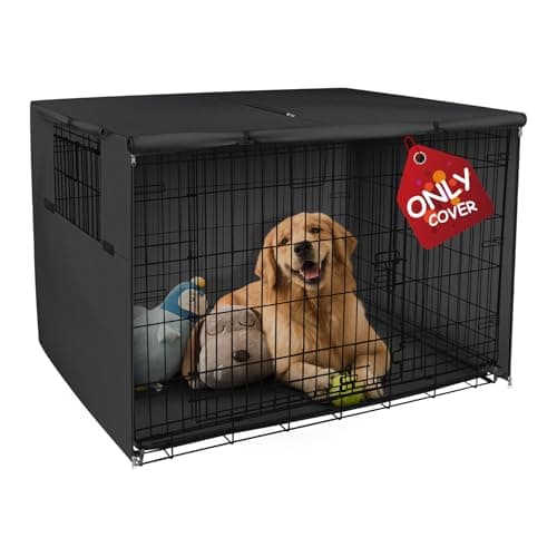 Explore Land Dog Crate Cover Heavy Duty Polyester Pet Kennel Sunshade Universal Fit for 48 inches Wire Cage (Black) - Image 1