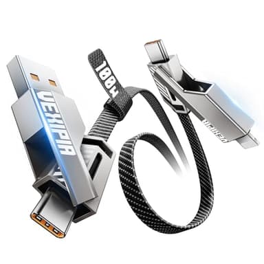 Vexipia 4-in-1 USB C Cable 100W 5FT [Fast Charging & Data Transfer] Flat Nylon Braided for iPhone iPad Charger Cord, Multi Charge Wire Combo with L/Type C/USB A Port - Image 1