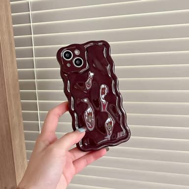 FABSPARK Case for iPhone 14,Cute 3D Solid Color Meteorite Bubble Water Ripple Curly Wavy Frame Case,Soft TPU Shockproof for iPhone 14 6.1 Inch,Wine Red - Image 2