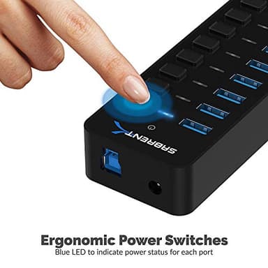 SABRENT 10-Port 60W USB 3.0 Hub with Individual Power Switches and LEDs, Includes 60W 12V/5A Power Adapter (HB-BU10) - Image 6