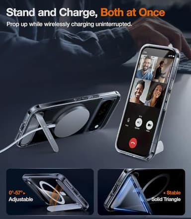 TORRAS Magnetic & Stand for Google Pixel 9 Pro Case/Pixel 9 Case, Fit for MagSafe, 12FT Mil-Grade Drop Protection, Slim Fit for Google Pixel 9/9 Pro Phone Case with Built-in Kickstand, Crystal Clear - Image 3