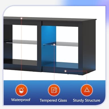 WLIVE LED TV Stand for 65-Inch TV, 58-Inch Entertainment Center with Adjustable Glass Shelves, Modern Media Console for Living Room & Bedroom, Black - Image 7
