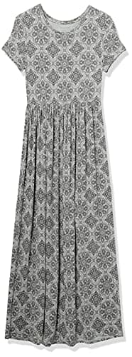 Amazon Essentials Women's Short-Sleeve Waisted Maxi Dress (Available in Plus Size), Grey Heather Tile Pattern, XX-Large - Image 6
