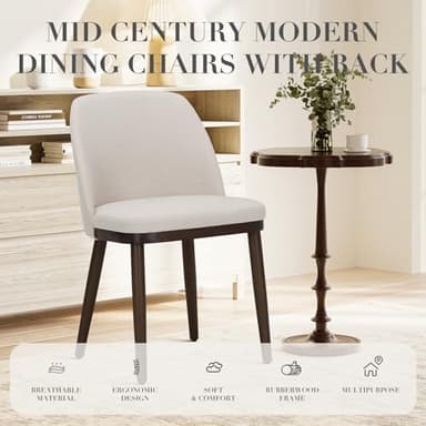 COLAMY Upholstered Dining Chairs Set of 4, Modern Kitchen Chairs with Back, Fabric Side Dining Room Chairs with Wood Legs for Kitchen Dining Room Restaurant, Beige - Image 4