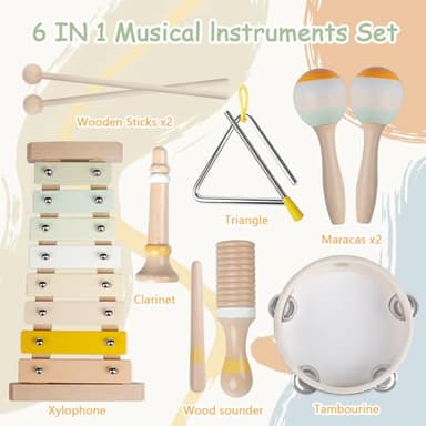 Baby Musical Instruments-Montessori Wooden Toys for Toddlers 1-3,Neutral Colors Percussion Instruments Set with Modern Boho Xylophone for Kids Preschool Educational 3+ - Image 2