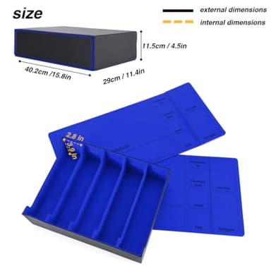 Venssu 5 Row Trading Card Storage Box With Dual-Function Playmat Lids, 3800+ Mtg Deck Box With 24 Colorful Divider Tabs, Compatible with Magic Cards (Black and Blue) - Image 9