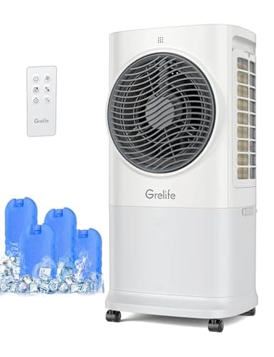 Grelife Portable Evaporative Air Cooler, 3-IN-1 Air Cooler Cooling Fan with Remote Control, 8H Timer, 4 Ice Packs, 6.5L Water Tank, 3 Modes, 3 Speeds, Personal Swamp Cooler for Bedroom/Office/Home - Image 1