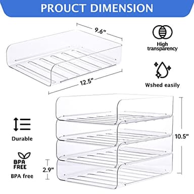 Set of 4 Office Organization and Storage, Clear PET Letter Tray Desk Organizer, Stackable Document and File Paper Organizer for Office Supplies - Image 3