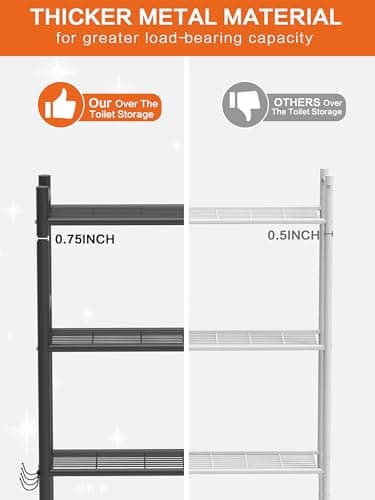 GloTika 3-Tier Over The Toilet Storage, Space Saver Metal Bathroom Shelves, Freestanding Above Over Toilet Storage Shelf with 4 Hooks for Bathroom, Black - Image 7