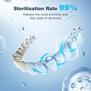 Ultrasonic Retainer Cleaner Machine,45kHz Ultrasonic Cleaner,UV Lamp 360°Cleaning for Dentures,Mouth Guard,Jewelry,Braces,Toothbrush Heads with 200 ML Dental Cleaning Pod, 3 Modes,White - Image 2