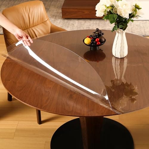 ETECHMART Clear Round Table Cover Protector 48'', 2.0mm Thick Vinyl Waterproof Transparent Table Protector, Non-Slip Heat Resistant Clear Plastic Table Cover Protector for Coffee Table Hard Floor - Image 1
