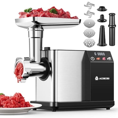 AAOBOSI Meat Grinder Electric 3000W Max with Touch Color Screen, Auto-Reverse & Built-in Storage - 3 Speed Settings,Grinding, Sausage & Kibbe Making for Home Use, Stainless Steel - Image 1