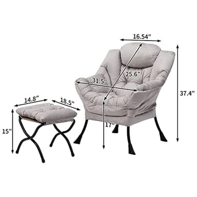 HollyHOME Lazy Chair with Foldable Ottoman, Accent Comfy Lounge Armchair and Folding Footrest Stool, Leisure Sofa Reading Chair and Footstool for Living Room, Bedroom, Dorm,Textured Grey - Image 3