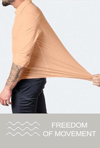 EOUOSS Men’s Muscle Fit Dress Shirts Athletic Slim Fit Long Sleeve Stretch Casual Button Down Shirt Light Orange Medium - Image 2