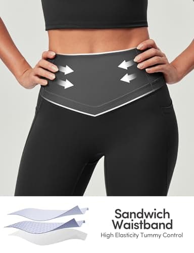 IUGA Compression Leggings with Pockets for Women Tummy Control Leggings No Front Seam Workout High Waist Yoga Pants, Black - Image 3