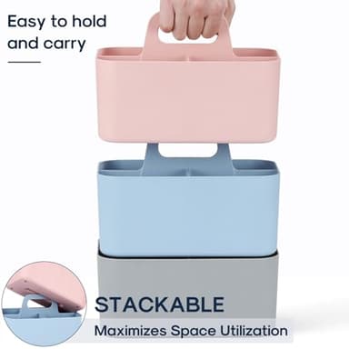 Multiuse Caddy Organizer with Handle - Stackable Plastic Tote Bin - Art Craft Supplies, Office, Desk, Stationery Pen Holder, Kitchen, Utensil, Makeup, Bathroom, Shower, Cleaning, Dorm Organizer - Pink - Image 7