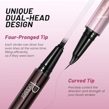 Pudaier 2-in-1 Curved Eyebrow Pen & Eyeliner with 10Pcs Brow Stencils, Microblading Eyebrow Pencil, Waterproof & Long Lasting, Truffle - Image 3
