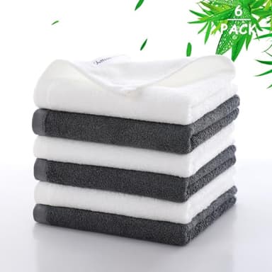 Wash Cloths 6 Pack, Reusable Makeup Remover Towel, 13x13 inch Large Washcloths for Face and Body, Super Soft and Skin Friendly Face Towel on Sensitive Skin, Easy to Rinse Grey Facial Cleaning Cloths - Image 1