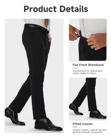 SNOWTEN Mens Pro Dress Pants Classic Fit Stretch Work Dress Pants 30" Quick Dry Lightweight Casual Comfy Pants with Pockets Black 33w × 30L - Image 6