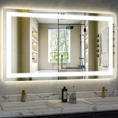 XRAMFY 40"x 60"LED Bathroom Mirror, Backlit + Front Lit, LED Bathroom Mirror with Lights for Wall, 3 Colors, Anti-Fog, Dimmable Brightness, Memory Function, Tempered Glass - Image 2
