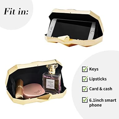 YAPAIOU Women Lattice Pattern Metal Evening Clutch Bag,Geometric Evening Clutch Purse Handbag With Chain Strap For Lady Wedding Party Prom Formal Occasion(Gold Large) - Image 6