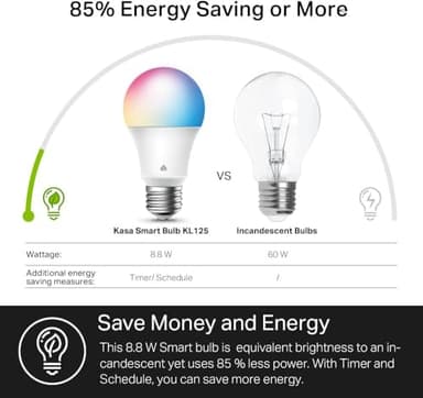 Kasa Smart Light Bulbs, Full Color Changing Dimmable Smart WiFi Bulbs Compatible with Alexa and Google Home, A19, 9W 800 Lumens,2.4Ghz only, No Hub Required, 4 Count (Pack of 1), Multicolor (KL125P4) - Image 5