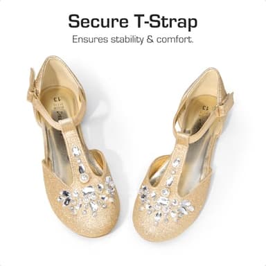 DREAM PAIRS Girls Mary Jane Dress Shoes Pearl T-Strap Party Flower Wedding Princess Flats for Toddler Little Big Kid,Size 2 Little Kid,Gold,SDFL2426K - Image 3