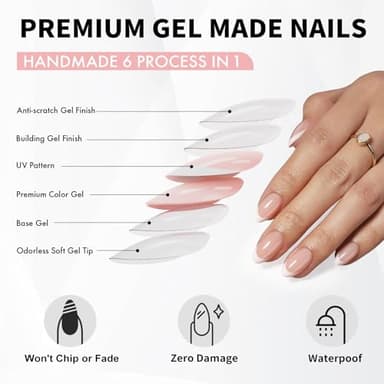 SHANGMENG White French Tip Press on Nails Short - Soft Gel Almond Press on Nails for Women Gift, Fit Perfectly & Natural Glue on Nails in 16 Sizes - 32 Reusable Fake Nails with Glue, French White - Image 3