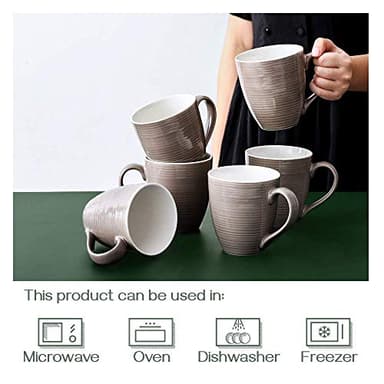 DOWAN Coffee Mugs, 17 Oz Coffee Mug Set of 6, Corrugated Tea Mugs (Brown) - Image 4