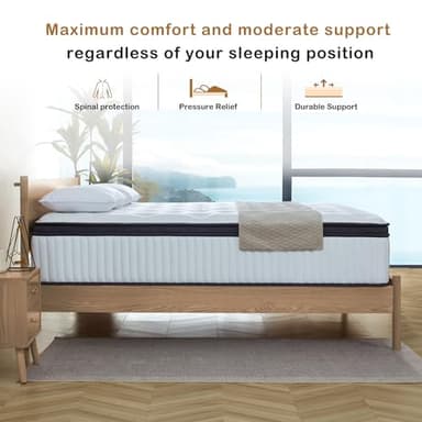 Tegeniss Full Size Mattress, 12 Inch Memory Foam, Independent Spring, Soft and Comfortable Medium Firm Hybrid Mattress in A Box, Pressure Relief - Image 5