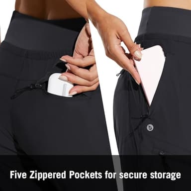 baleaf Women's Joggers 28'' Lightweight Hiking Pants High Waist 5 Zipper Pockets Quick Dry Travel Athletic UPF50+ Black XL - Image 6