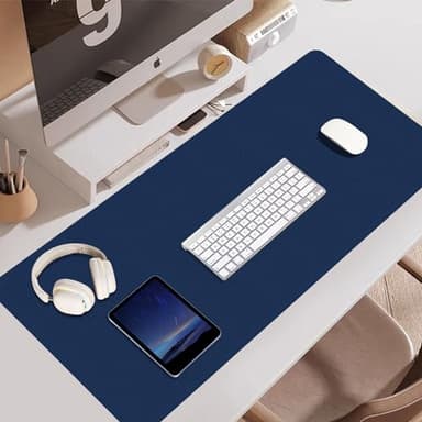 BLESWIN Large Desk Pad Mat 47.2"" x 17"", Office Desk Mat, Non-Slip PU Leather & Cork Desk Blotter for Keyboard and Mouse, Large Desk Mat, Large Mouse Pad for Office & Home(Dark Blue) - Image 6