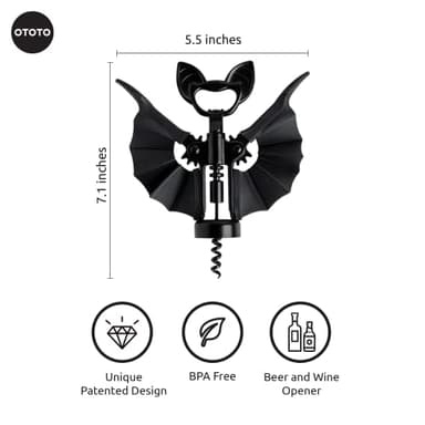 OTOTO Vino Spooky Bat 2-in-1 Wine & Beer Opener, Corkscrew & Bottle Opener - Goth Wine Accessories & Gifts for Wine Lovers - Image 2