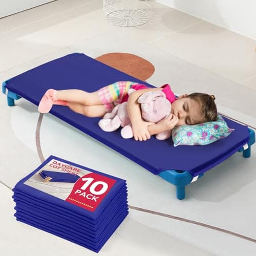 RowinsyDD 10 Pcs Cot Sheets for Daycare, 23"" X 51"", Blue Daycare Cot Size Sheet with Corner Elastic Loops for Child Boys Girls, Daycare Essentials for Toddler and Preschool, Breathable Microfiber - Image 1