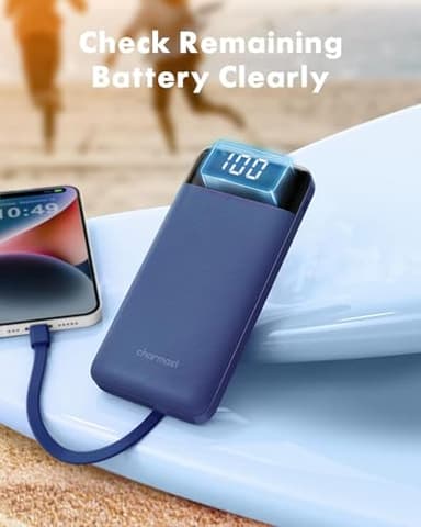 charmast Portable Charger with Built in Cables, Power Bank with Cords Wires, Slim 10000mAh Travel Battery Pack 6 Outputs 3 Inputs 3A Fast Charging for Samsung Google Pixel LG Moto iPhone iPad - Image 7