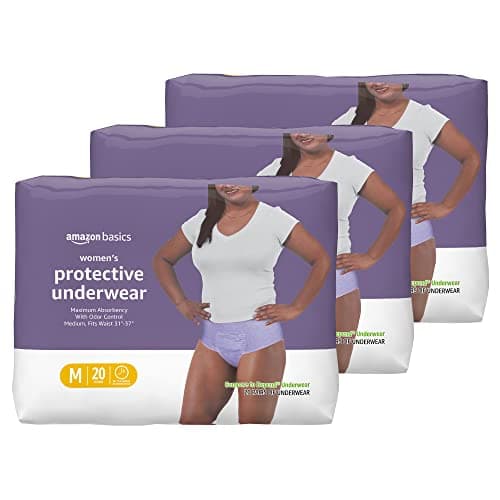 Amazon Basics Incontinence Underwear for Women, Protective, Disposable, Postpartum, Maximum Absorbency, Medium, Lavender, 60 Count (3 Packs of 20) - Image 1