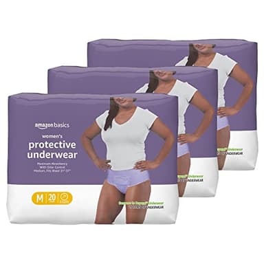 Amazon Basics Incontinence Underwear for Women, Protective, Disposable, Postpartum, Maximum Absorbency, Medium, Lavender, 60 Count (3 Packs of 20) - Image 1