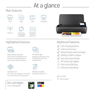 HP OfficeJet 250 Wireless Mobile Printer, Scanner, Copier - Black, Battery included (CZ992A) - Image 4