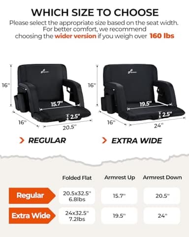 Sportneer Stadium Seats with Back Support: 2.5'' Thick Comfy Cushion 6 Adjustable Angle Bleacher Seat with Armrest - 2 Large Pockets, 2 Cup Holders Stadium Chair for Sport Events Concerts Parks - Image 3