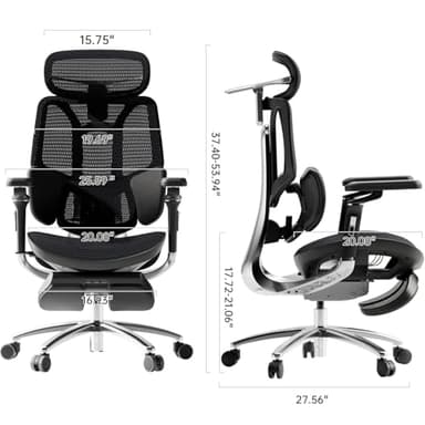 Hbada E3 Ultra Ergonomic Office Chair, Big and Tall Office Chair - with 3-Zone Dynamic Lumbar Support, 360° Mechanical Armrests, 4D Adjustable Headrest, Aluminum Alloy, Premium Mesh, Black - Image 2
