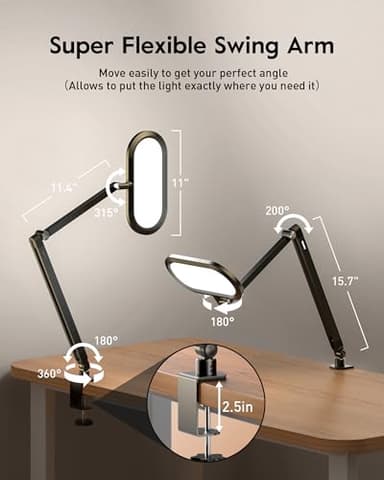 LED Desk Lamp for Home Office, Eye-Care Double-Sided Desk Light with Stepless Dimmable Knob Remote, Memory, Adjustable Arm Clip on Light for Video Recording, Zoom Call, Study, Flicker-Free, Glare-Free - Image 5