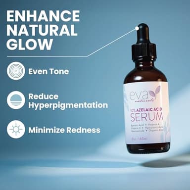 Eva Naturals Azelaic Acid Serum for Face – Niacinamide, Hyaluronic Acid, Vitamins A+C+E – Redness Relief, Dark Spots, Uneven Skin Tone, Texture, Pores, Topical Booster for Clearer, Smoother Skin, 2oz - Image 2