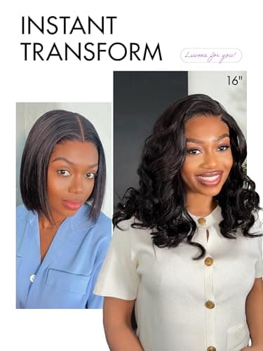 LUVME HAIR 100% Human Hair Wigs Loose Wave Glueless Lace Front 12 Inches, Pre Cut Plucked Hd Lace Short Wig Ready To Go Natural Color Straight Bleached Knots Side Part Black Wigs - Image 5