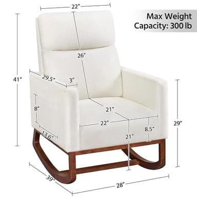 Yaheetech Upholstered Rocking Chair, Boucle Glider Chair Nursery Chair with High Back and Side Pocket, Rocking Accent Armchair with Rubber Wood Legs for Living Room/Bedroom/Nursery, Ivory - Image 2