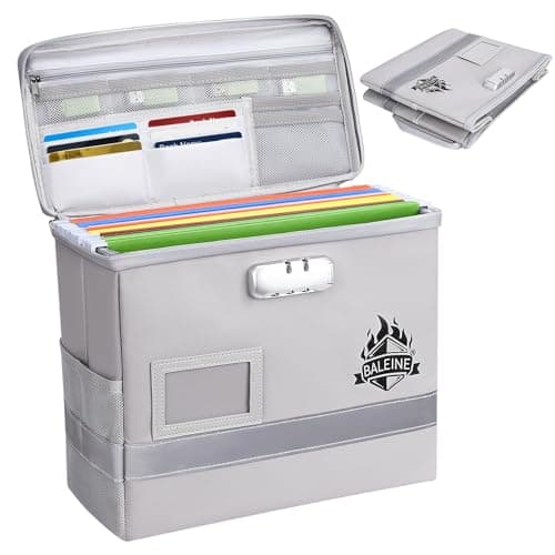 BALEINE Fireproof Document Box with Lock, Portable Fireproof Document Bag Waterproof Fire Proof File Boxes for Documents, File Organizer Box for Important Paperwork (Silver, 12.5''x10.5''x6'') - Image 1