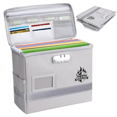 BALEINE Fireproof Document Box with Lock, Portable Fireproof Document Bag Waterproof Fire Proof File Boxes for Documents, File Organizer Box for Important Paperwork (Silver, 12.5''x10.5''x6'') - Image 1