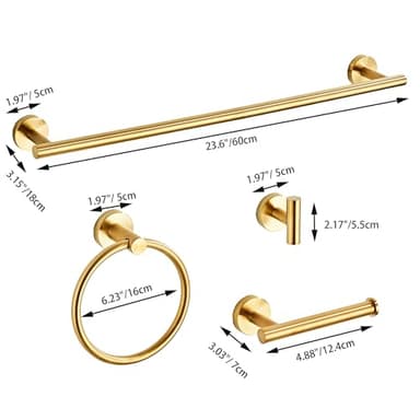 Brusehd Dark Gold Bathroom Hardware Set 5 Piece with Towel Racks for Bathroom, SUS304 Stainless Steel Bath Towel Bar Set, 24 Inch Wall Mounted Accessories Kit… - Image 7