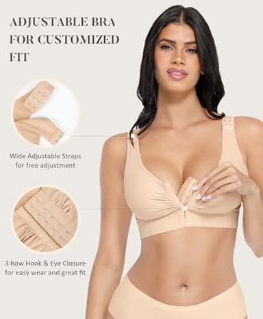 FeelinGirl Women Front Closure Post Surgery Compression Everyday Bras for Mastectomy Support with Adjustable Straps Wirefree Skin L - Image 3