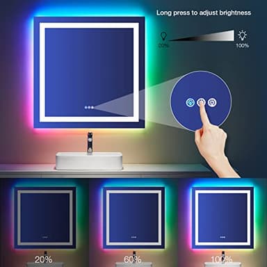LOAAO 36"X36" LED Bathroom Mirror with Lights, Anti-Fog, Dimmable, RGB Backlit + Front Lighted, Bathroom Vanity Mirror for Wall, Memory Function - Image 3