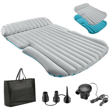 KMZ SUV Air Mattress Double-Sided Car Mattress Camping Bed Inflatable Bed with Electric Pump for SUV Trunk and Rear Seat - Gray and Blue (Without Pillows) - Image 2